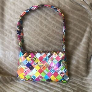 One of a kind candy wrapper handbag.